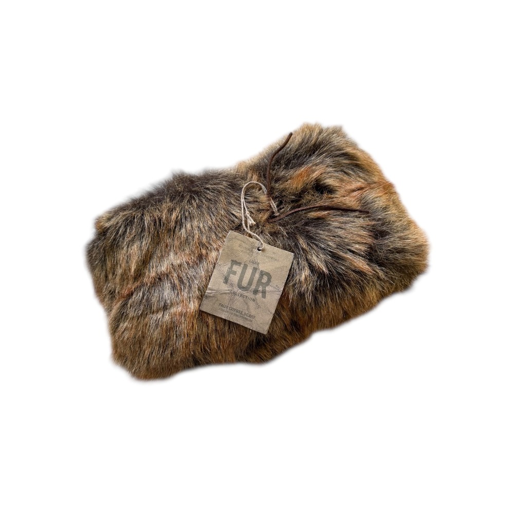 RH Restoration Hardware Scarf Brown New Faux Coyote Luxe‎ Fur Women OS NWT